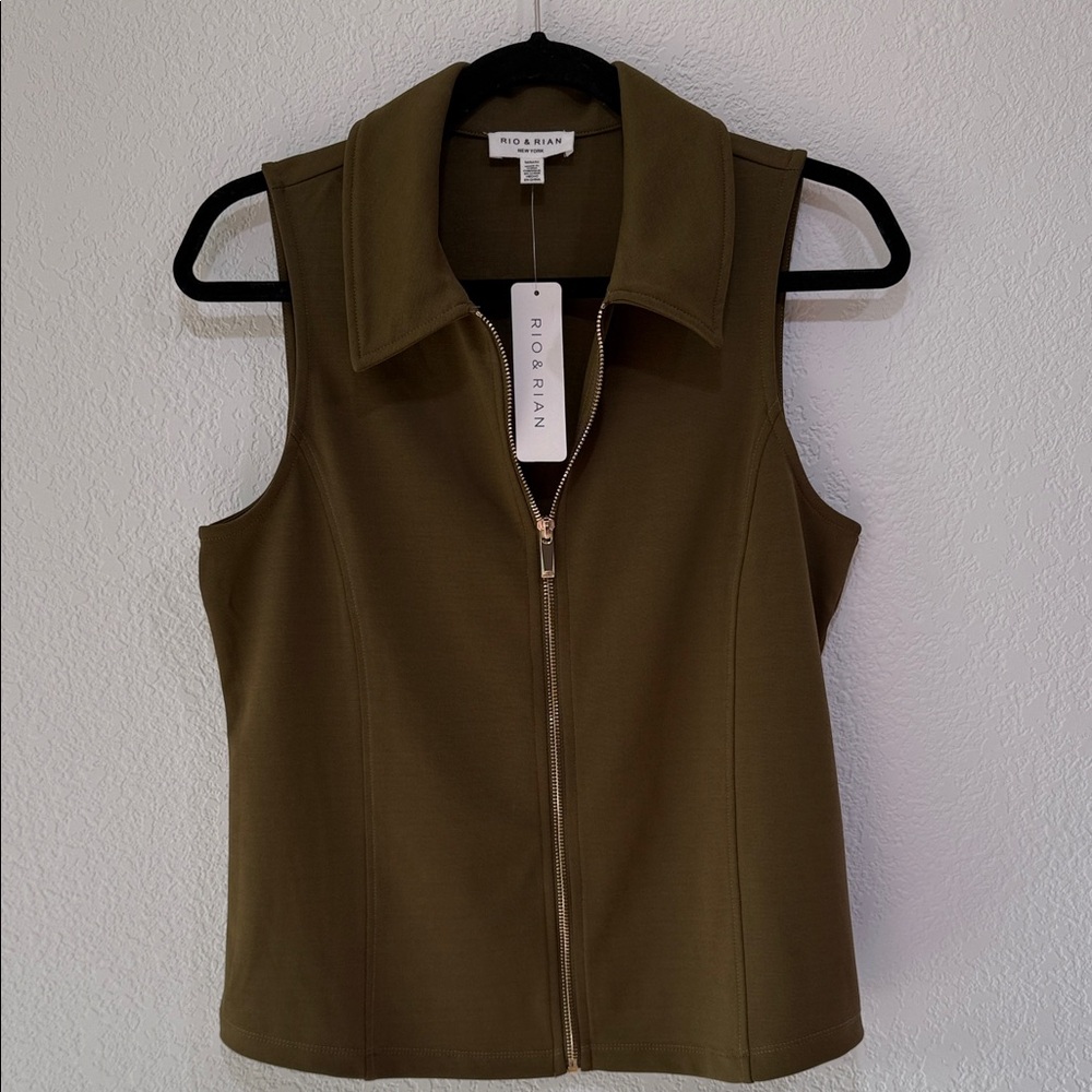 Olive Sleeveless Zip-Front Blouse
